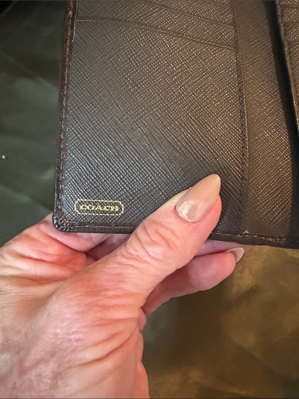 Coach Madison Signature Op Art Skinny Wallet in khaki and Mahogany - Picture 7 of 8
